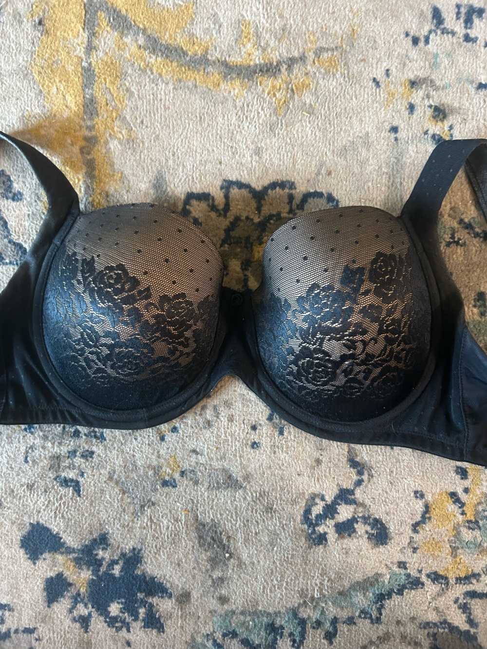 Soma Black Lace Push-Up Bra with Sheer Dot Overlay